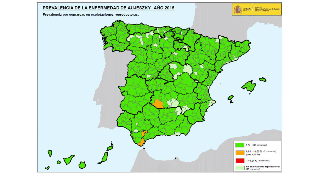 Preval&ecirc;ncia da&nbsp; Doen&ccedil;a de Aujeszky em Espanha em 2015
