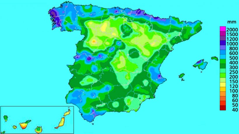 Imagem&nbsp;4: Precipita&ccedil;&atilde;o acumulada no ano hidrol&oacute;gico. Fonte: AEMET
