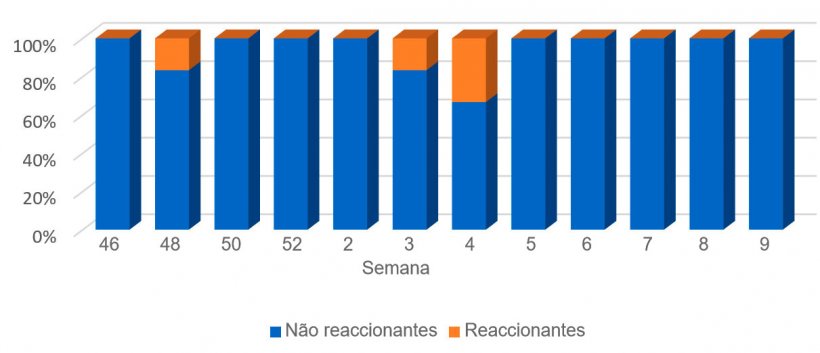 Gr&aacute;fico 4. Evolu&ccedil;&atilde;o de resultados em leit&otilde;es lactantes.
