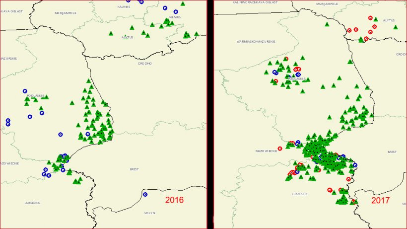 Propaga&ccedil;&atilde;o da PSA pelo territ&oacute;rio da Pol&oacute;nia. (Fonte: OIE)
