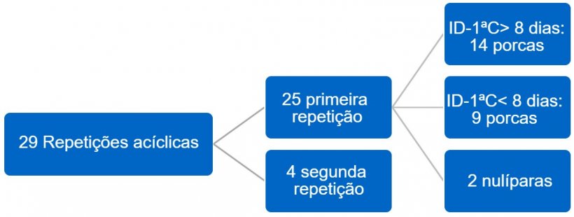 Figura 3. Distribui&ccedil;&atilde;o de repeti&ccedil;&otilde;es ac&iacute;clicas. Terceiro trimestre de 2017. ID-1&ordf;C = intervalo desmame &agrave; primeira cobri&ccedil;&atilde;o.
