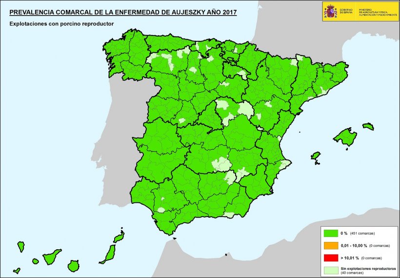 Mapa nacional de preval&ecirc;ncias em explora&ccedil;&otilde;es com reprodutores em 2017.
