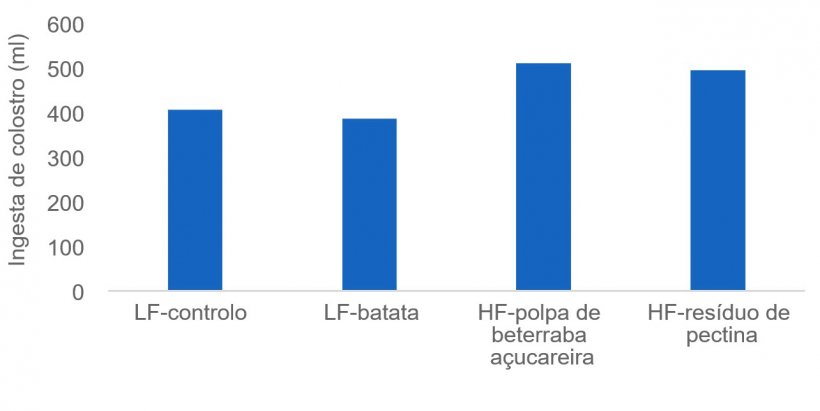 Figura 1: A ingesta suficiente de colostro &eacute; crucial para que os leit&otilde;es rec&eacute;m-nascidos se mantenham vivos e algumas fontes de fibra (por exemplo, polpa de beterraba e pectina) podem estimular a produ&ccedil;&atilde;o de colostro da porca. Neste estudo a ingesta de colostro mediu-se atrav&eacute;s de is&oacute;topos.
