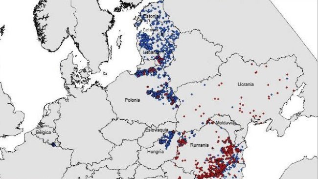 Mapa dos focos de PSA na UE e Ucrânia em 2019