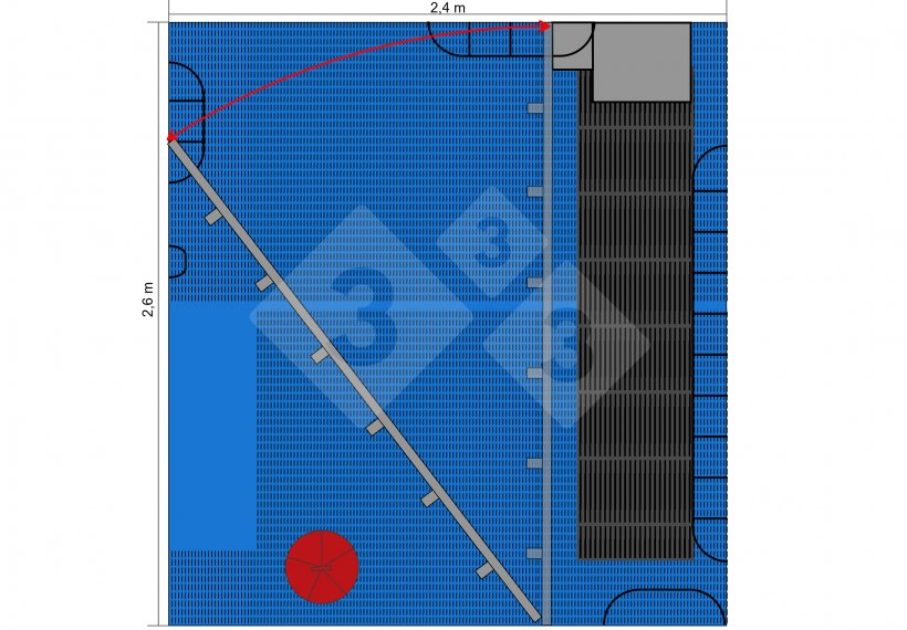 Figura 5. Plano do parque com cancela fechada ou aberta, deixando liberdade à porca e criando um espaço triangular exlusivo para os leitões.
