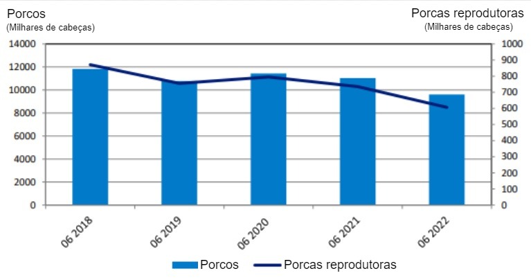 Evolução do inventário dos porcos polacos. Fonte: GUS.
