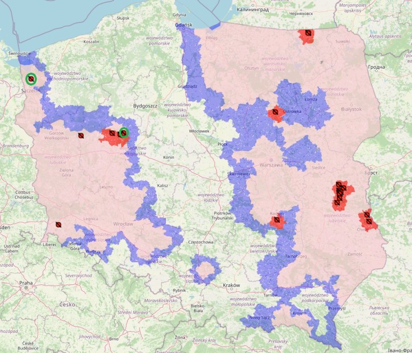 Two new ASF outbreaks are marked in green