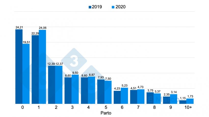 Figura 1. Mortalidade por parto (%) numa exploração onde existe um problema de mortalidade em porcas jovens devido a problemas de claudicação.