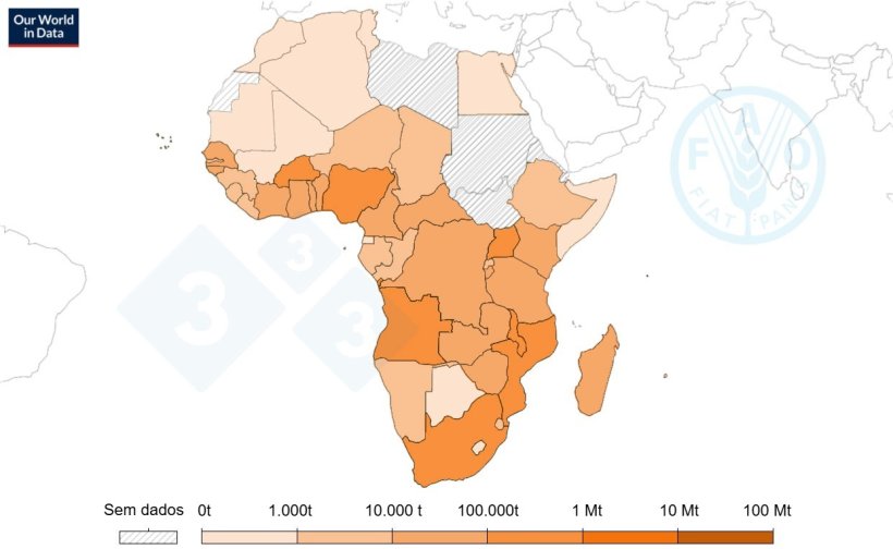Produção de carne de porco em África
2022. Fonte: Organização das Nações Unidas para a Alimentação e Agricultura (2023)