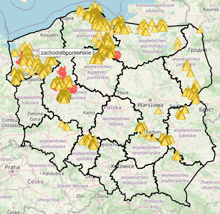 Casos de PSA em javalis de Janeiro a finais de Abril de 2025.