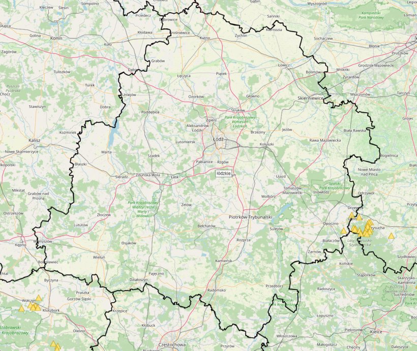 Primeiro caso de PSA num javali na prov&iacute;ncia de Ł&oacute;dź. Fonte: Chefe de Inspe&ccedil;&atilde;o Veterin&aacute;ria Chefe.
