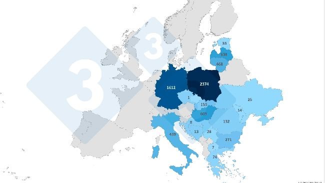 Distribuição geográfica dos casos de PSA em javalis durante o primeiro semestre de 2025. Fonte: 333 com base nos dados do ADNS-ADIS.