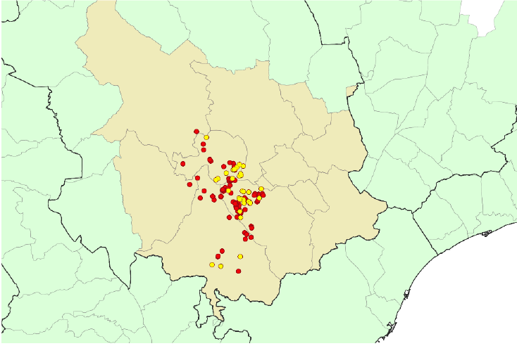 Localização detalhada dos 142 casos de javalis detectados na Catalunha. Círculo amarelo: focos recém-notificados. Círculo vermelho: focos anteriores (Fonte: Ministério da Agricultura, Pecuária, Pescas e Alimentação)
